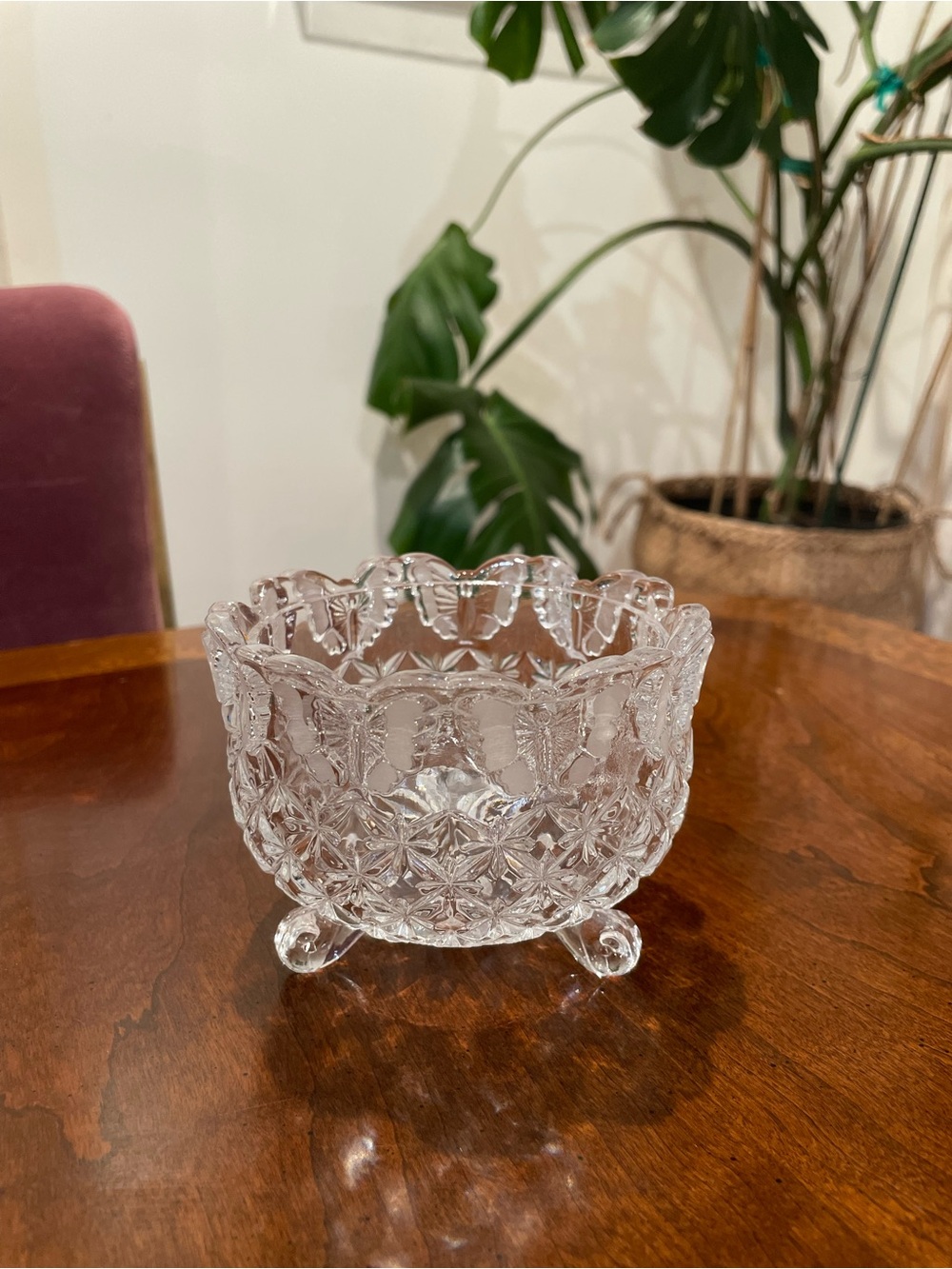 Vintage Papillon by Hofbauer 3-footed Crystal Bowl Butterflies